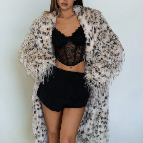 Multicolor Casual Women's Leopard Print Faux Fur Coat - Picture 3 of 7